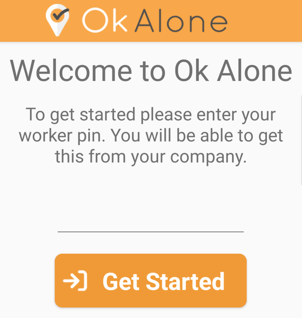 Ok Alone App log in screen