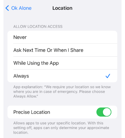 Location settings for the iPhone